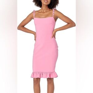 Likely Pink Ruffle Strap Bodycon Midi Dress Size 2 Square Neck Fitted